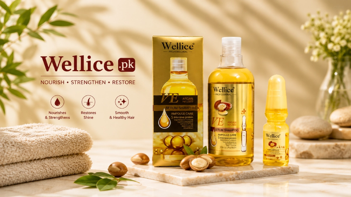 Wellice VE Argan Protein Serum Shampoo and Argan Hair Serum for healthy, smooth, and stronger hair
