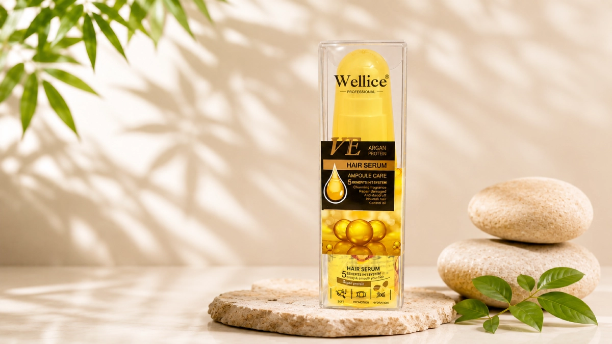 Wellice VE Argan Hair Serum – PRC with Vitamin E and argan oil for smooth, shiny, healthy-looking hair
