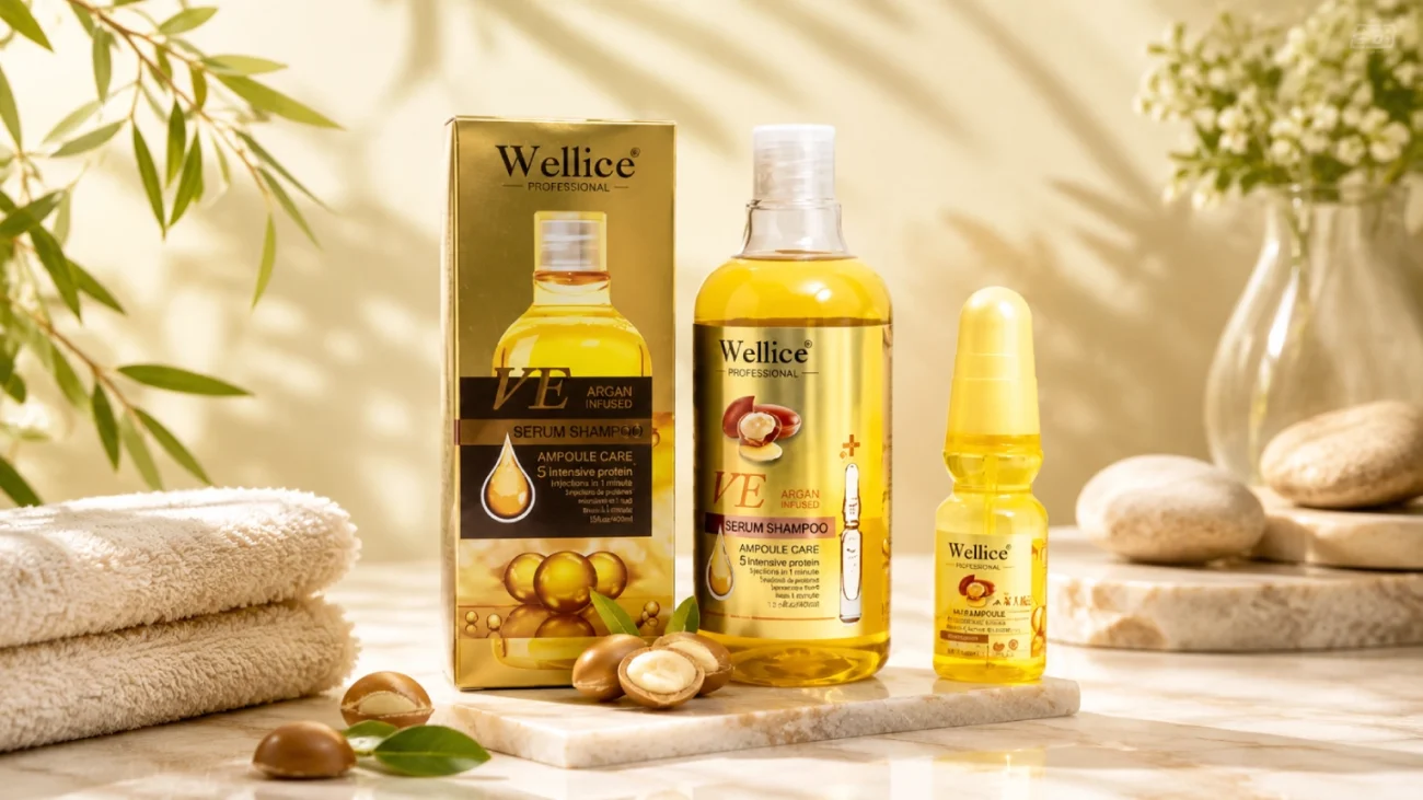 Wellice VE Argan Protein Serum Shampoo and Argan Hair Serum for smooth, shiny, healthy, and stronger hair
