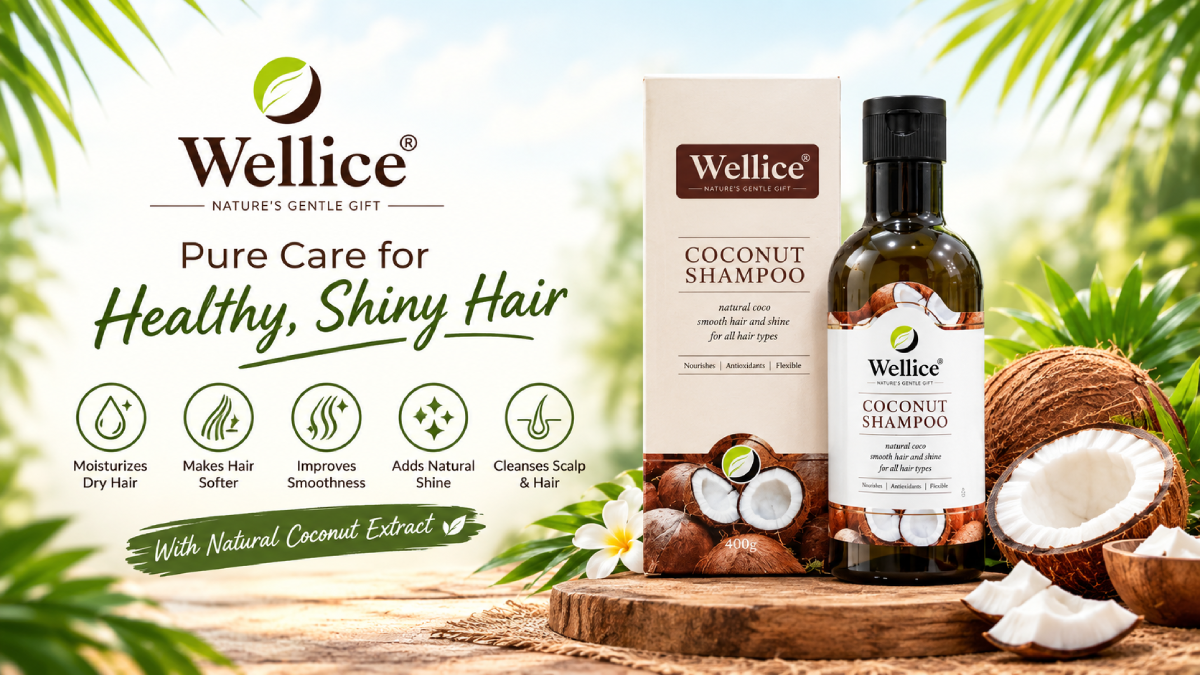 Wellice Coconut Shampoo benefits for moisture softness and shine